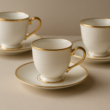 Conjunto 6 Xícaras Café Porcelana Dourada - Com Pires