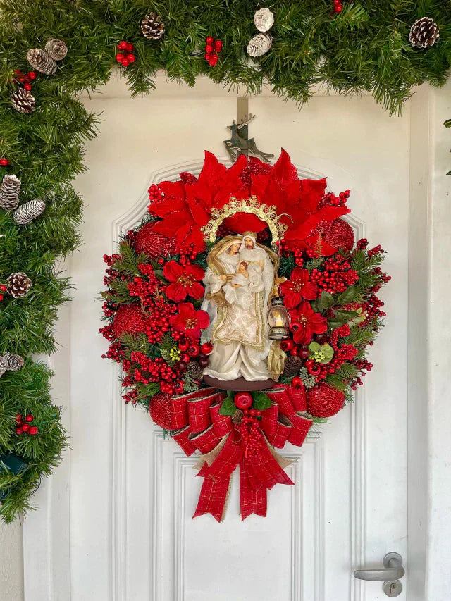 Guirlanda De Natal Sagrada Família C/ Led 65cm Verm
